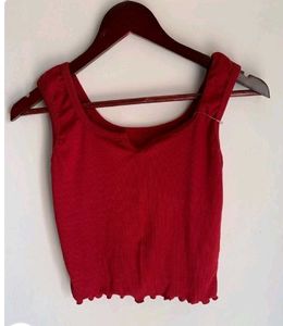 Red Ribbed Crop Tank Top