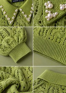 PEARL COLLAR LACE KNIT SWEATER