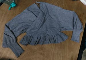 Vintage Vero Moda Classic Grey Wrap Knit Pullover