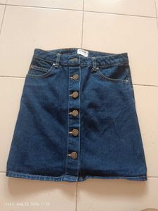Classic Blue Denim Button-Up Skirt