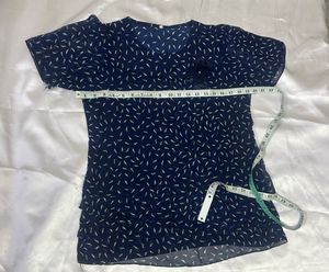 KOREAN Chic Navy Blue Printed Top