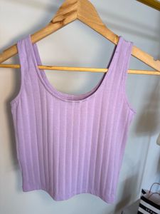 Cute Lavender Ribbed Henley Tank Top