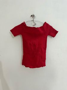 Smocked Off-Shoulder Red Top