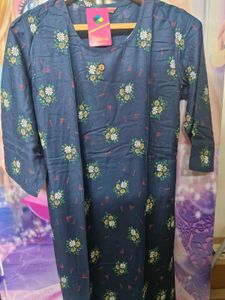 Elegant Blue Floral Kurta Set (Size-L)