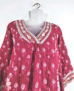 Red Floral Print Kurta Set (Women's)