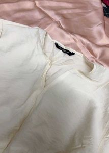 Cream Long Sleeve Cinched Waist Top