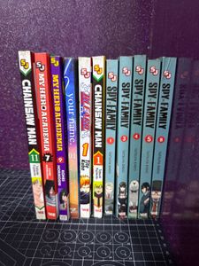 manga chainsaw man . spy x family . my hero academ