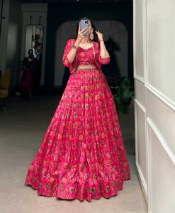 Vibrant Pink Floral Print Lehenga Choli Set