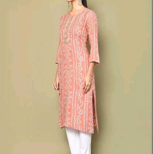 Peach Bandhani Print Kurta