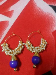 Pearl & Purple Ball Drop Hoop Earrings