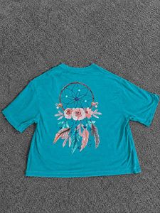 Cyan V-Neck T-Shirt with "Follow Your Dream"