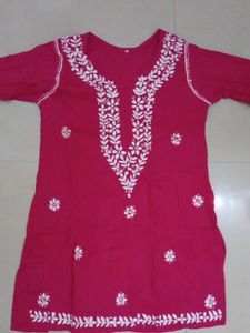 Chikankari/Lucknowi Pink Embroidered Kurta