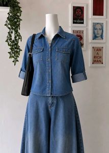 Stylish Blue Denim Cropped Shirt