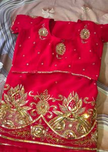 red and maroon embroidery saree combo 2