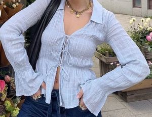 BERSHKA ICE BLUE BELL SLEEVE TOP