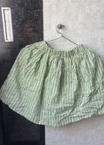 Green Striped Flared Skirt