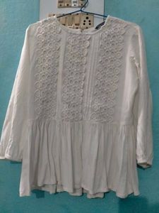 White Lace Detail Peplum Top