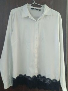 Chic White Lace Trimmed Shirt