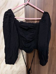 Chic Black Ruched Square Neck Top