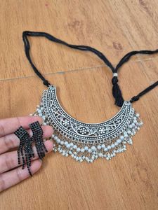Oxidized Silver Necklace with Earrings