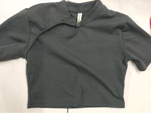 Grey Ribbed Cut-Out Crop Top