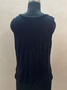 Black Sleeveless Top with Rose Embroidery