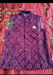 Ethnic Embroidered Velvet Nehru Jacket