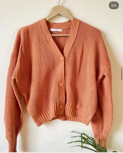 Orange Knit Button-Up Cardigan