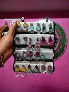 12 Oxidised Jhumka Earrings Set with box