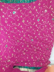 Pink stone work Saree.