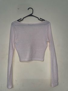 Ribbed V-Neck Long Sleeve Crop Top