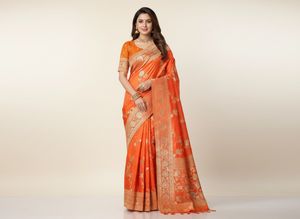 Vibrant Orange Embroidered Saree