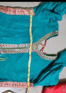 Beautiful Teal Kurta with Pink Embroidery set