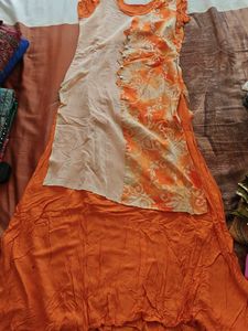 Orange & Cream Printed Kurta