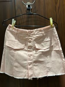 Blush Button-Front Denim Skirt
