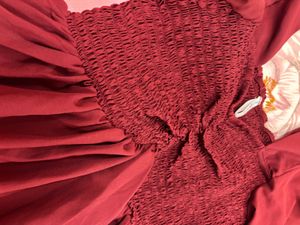 Burgundy Smocked Puff Sleeve Top