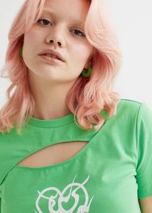 H&amp;M Green Cutout Heart Graphic T-Shirt
