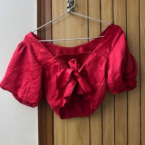 🥰on sale🥰 Puff Sleeve Bow Crop Top
