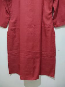 Red embroidered Kurta With Black Trim