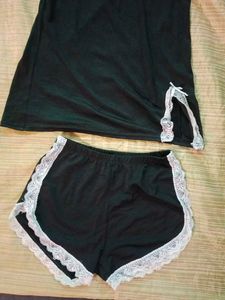 Black Lace Pajama Sexy Shorts Set