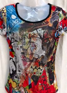 142112. Vibrant Abstract Print Short Sleeve Top