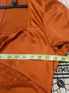 Elegant Rust Satin Lace Dress