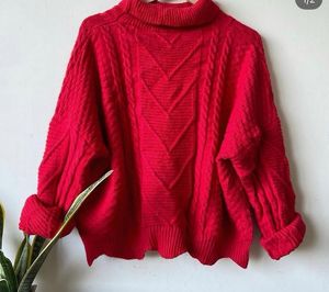 Cozy Red Cable Knit Turtleneck Sweater