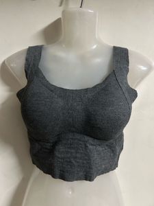 Ribbed Grey Crop Tank Top