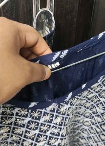 Navy Blue Printed Kurta with Embroidery