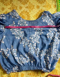 /Pinteresty blue Floral Puff sleeve crop Top