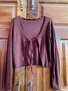 Brown Tie-Front Cropped Cardigan