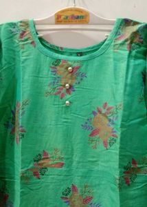 Printed shot Kurti combo - Teal &amp; Orange