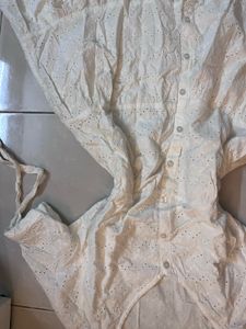 White embroidered ruffle mini dress