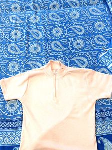 Peach Quarter Zip Short Sleeve Top